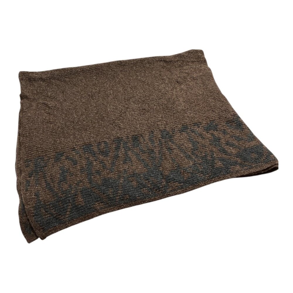 PrAna Knit Throw Blanket Brown Gray Jacquard Pattern 56x60 Acrylic Nylon Wool